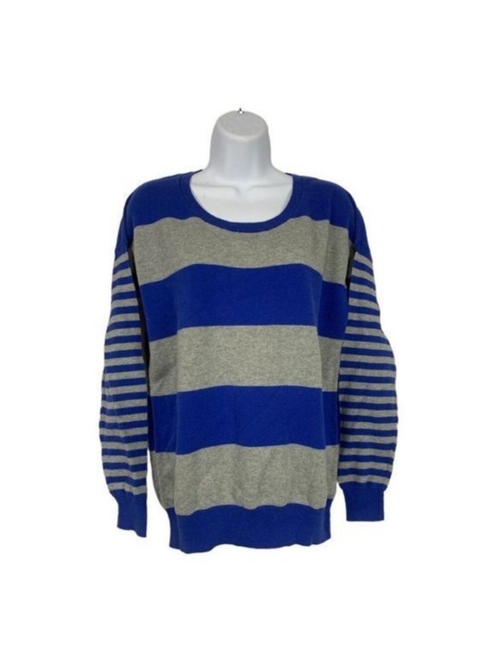 Gap Womens Large Blue & Gray Striped Cotton Sweater With Long Sleeves